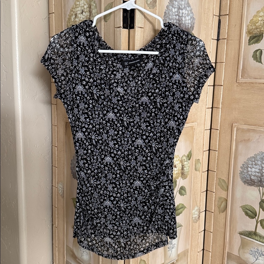 Floral Black and White Sheer Top